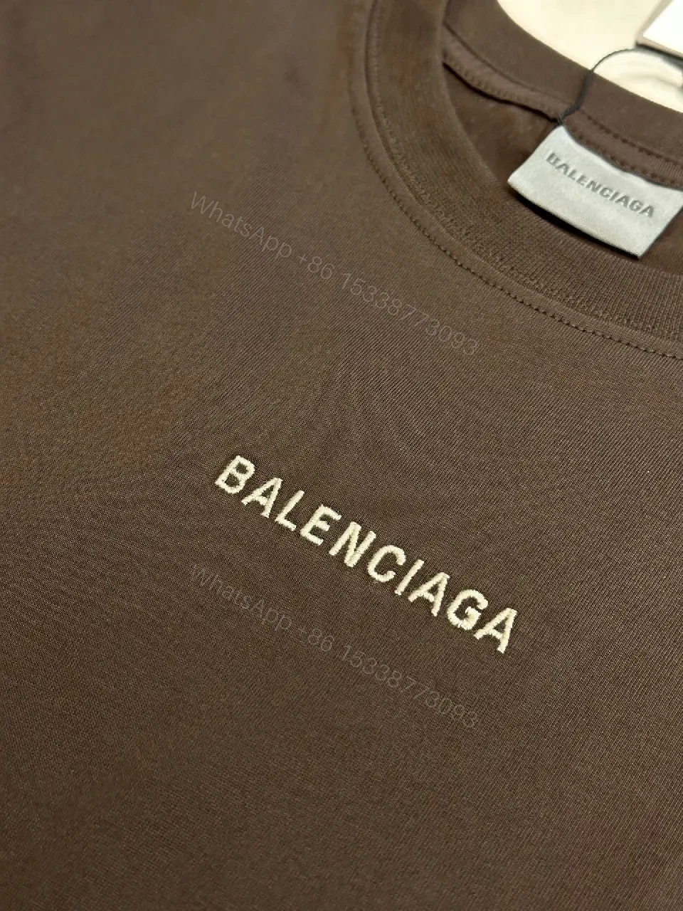 View 2 of Brown Cotton T-shirt Balenciaga Style Minimalist Logo Tee