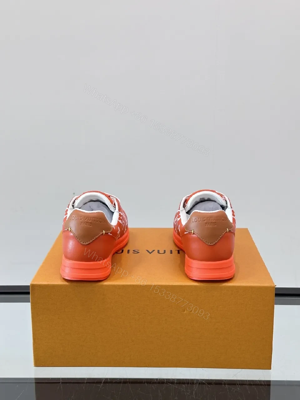 View 2 of Bold Orange-Red Monogram Sneaker: Luxe Designer-Inspired High-Tops