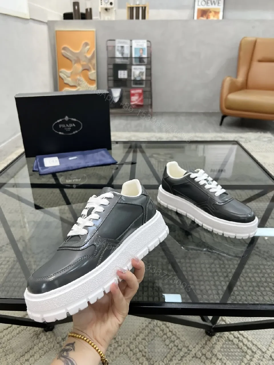 View 6 of Dark Leather Chunky-Sole Sneakers: Modern Luxury, All-Day Comfort