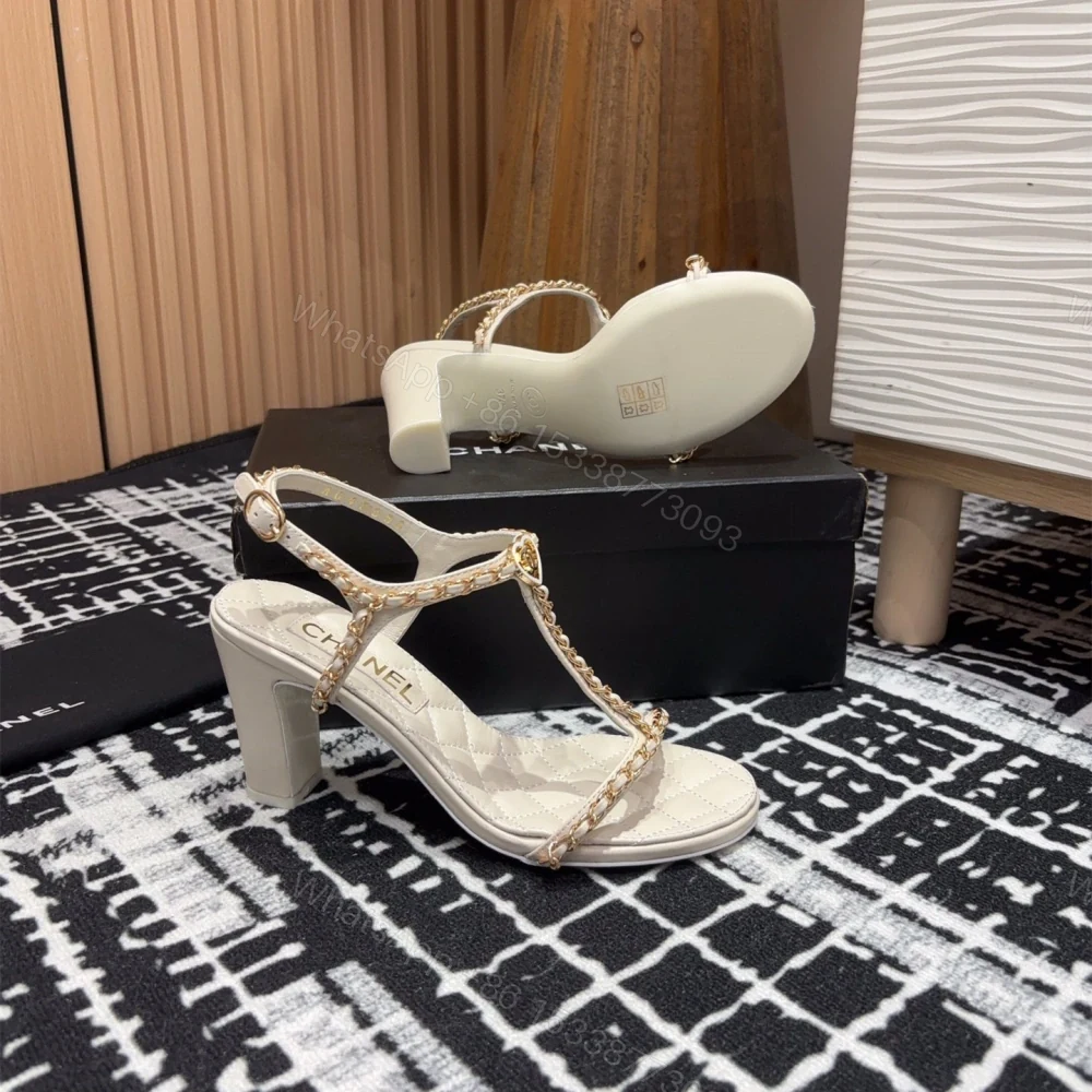 View 9 of 高仿Chanel*25C系列G46109C小羊皮高踭涼鞋白色8.8CM免檢版