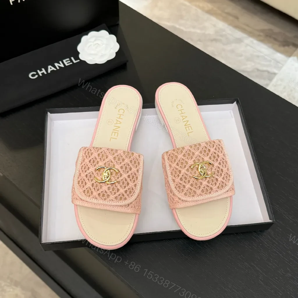 View 6 of Pink Lace Slide Sandals, Cushioned insole, Couture-Inspired Comfort
