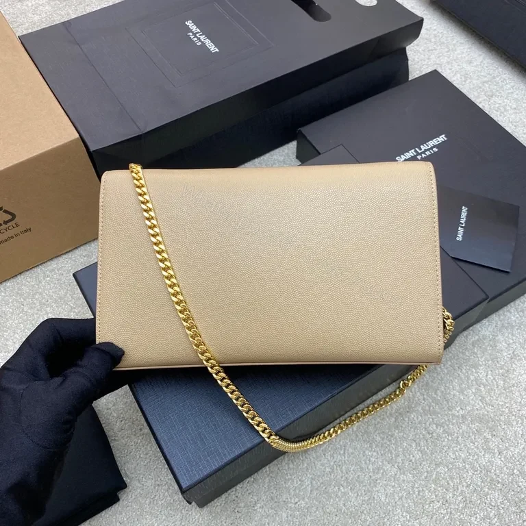 View 3 of Quietly Iconic Beige Calfskin Wallet-on-Chain by Saint Laurent