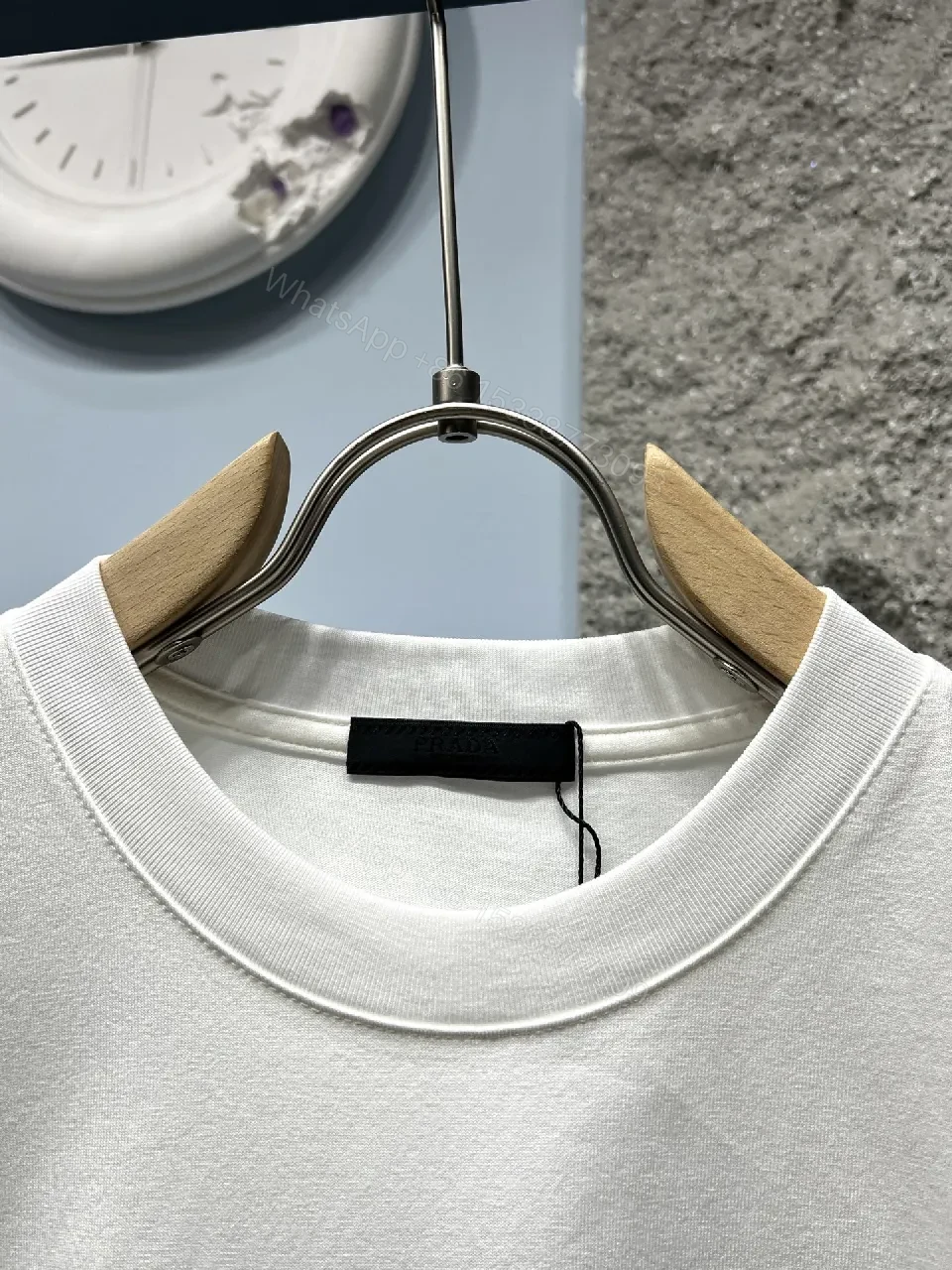View 2 of White Cotton Tee: Prada-Inspired Emblem, Clean Luxe
