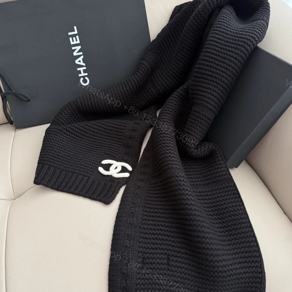 View 3 of Chanel Cashmere Knit Scarve Black