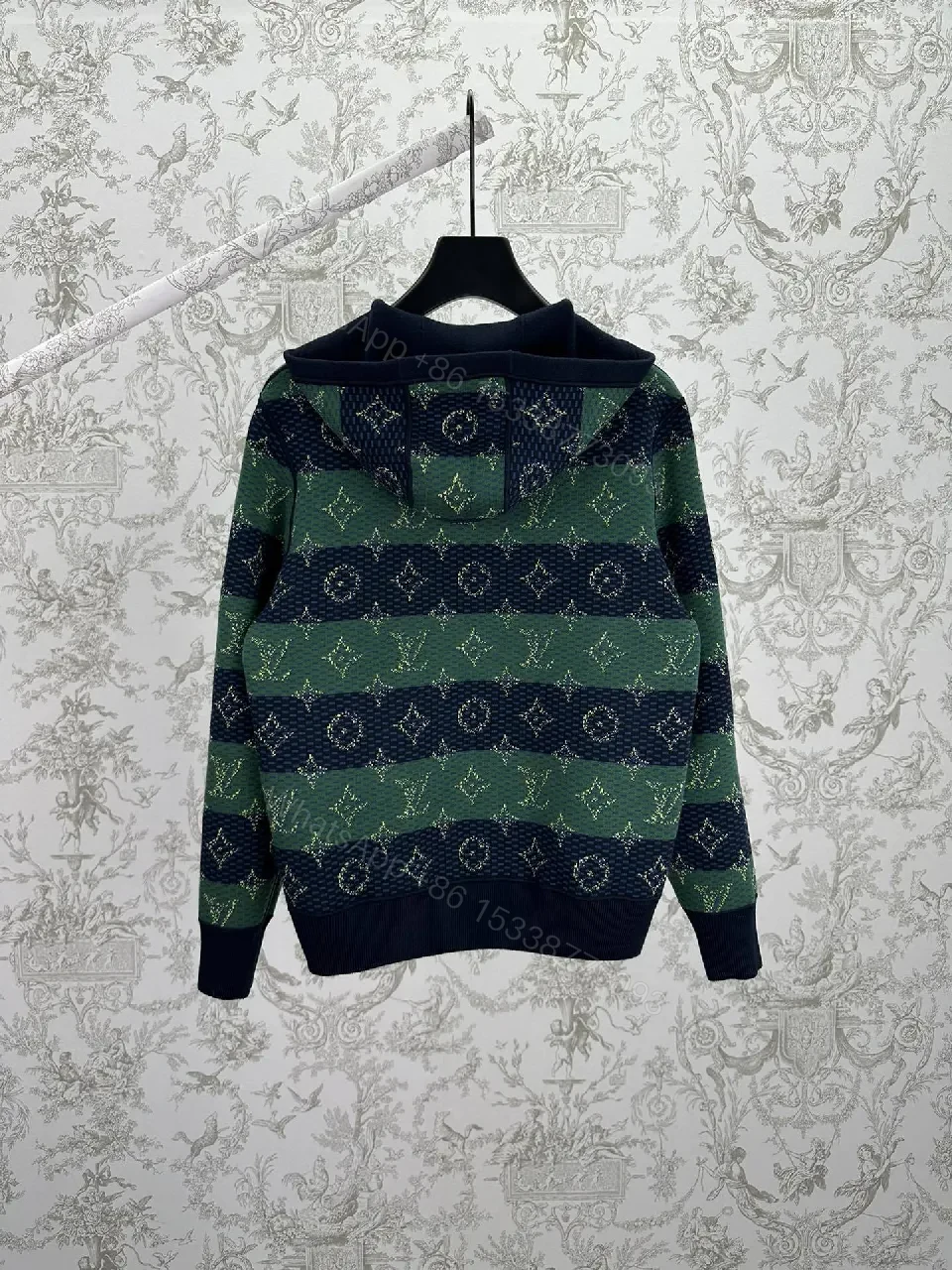 View 3 of Green embroidery premium zip hoodie, luxury-inspired casual wear
