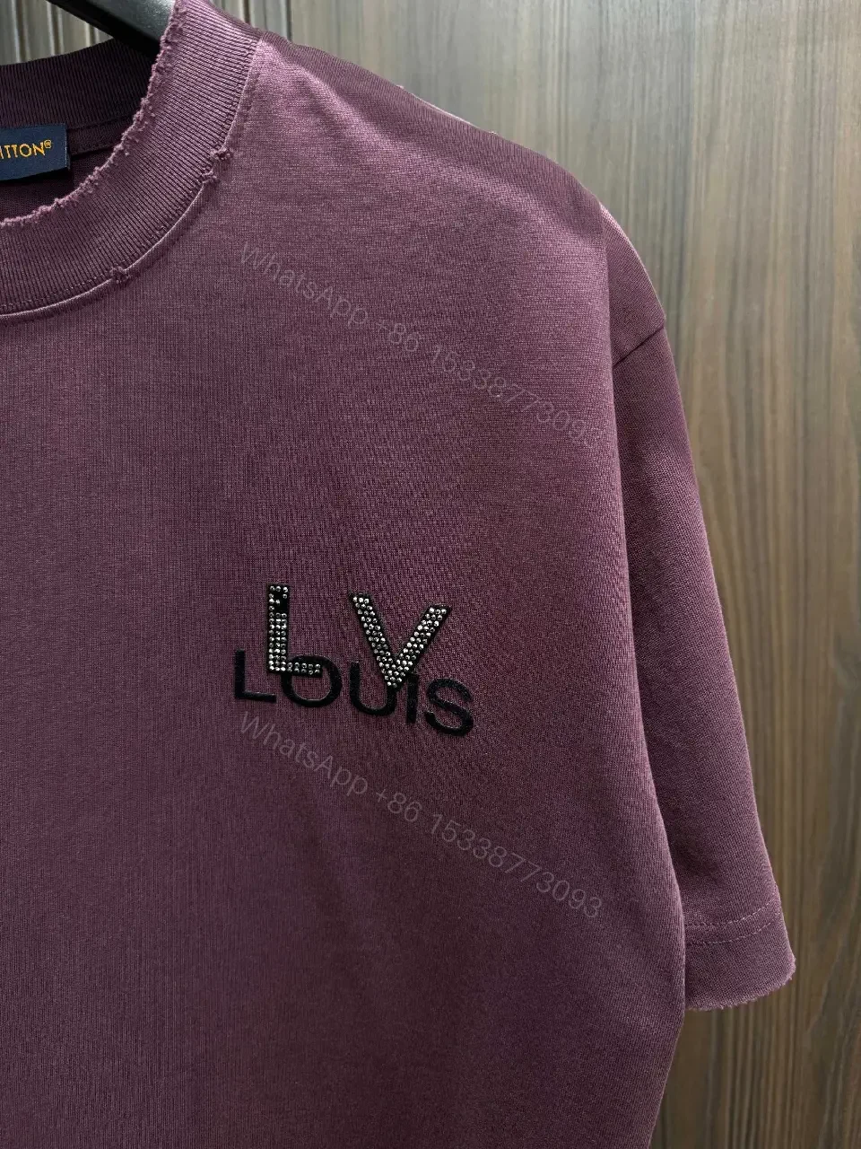 View 3 of Burgundy Cotton Oversized Tee with LVIS Embroidery