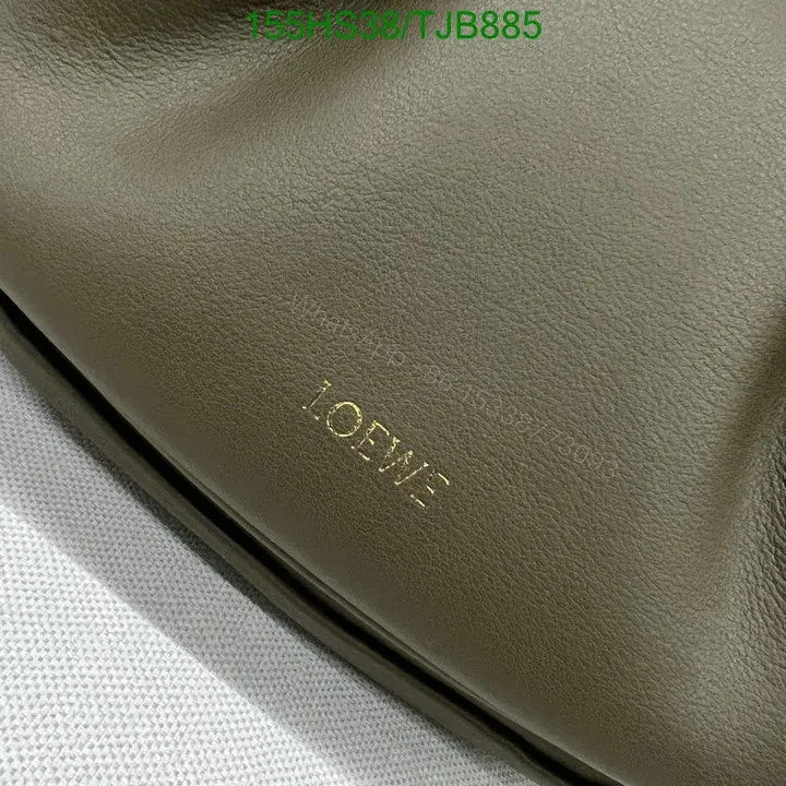 View 7 of Loewe Convertible Leather Shoulder Bag with Dark Khaki Ruched 062138