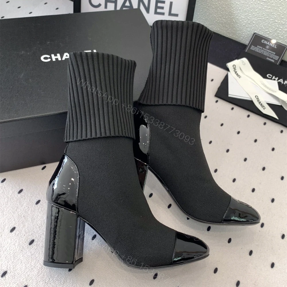 View 6 of 高仿Chanel*G40134Z漆皮織物套筒短靴黑色8CM免檢版