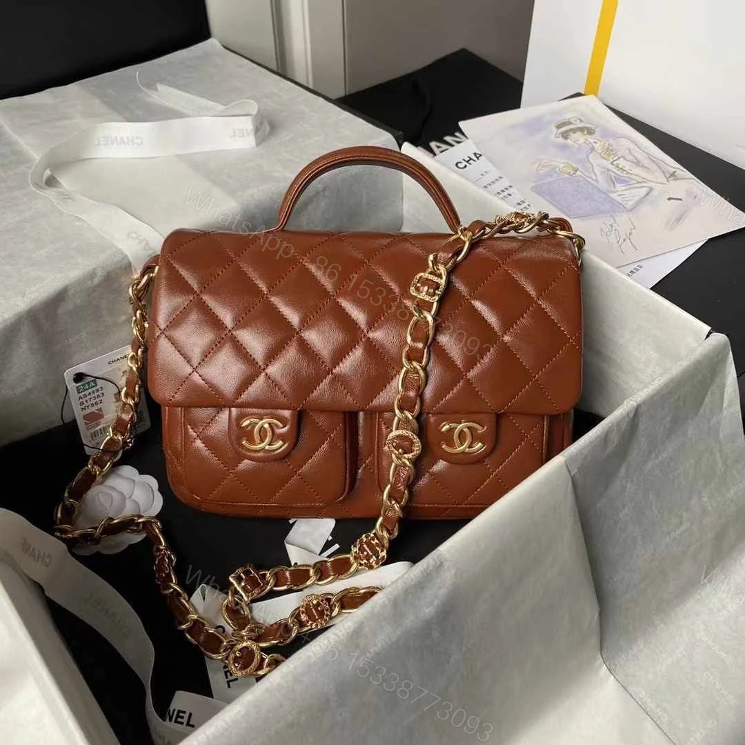 Chanel AS4993 Flap Bag with Top Handle Shiny Lambskin — view 1