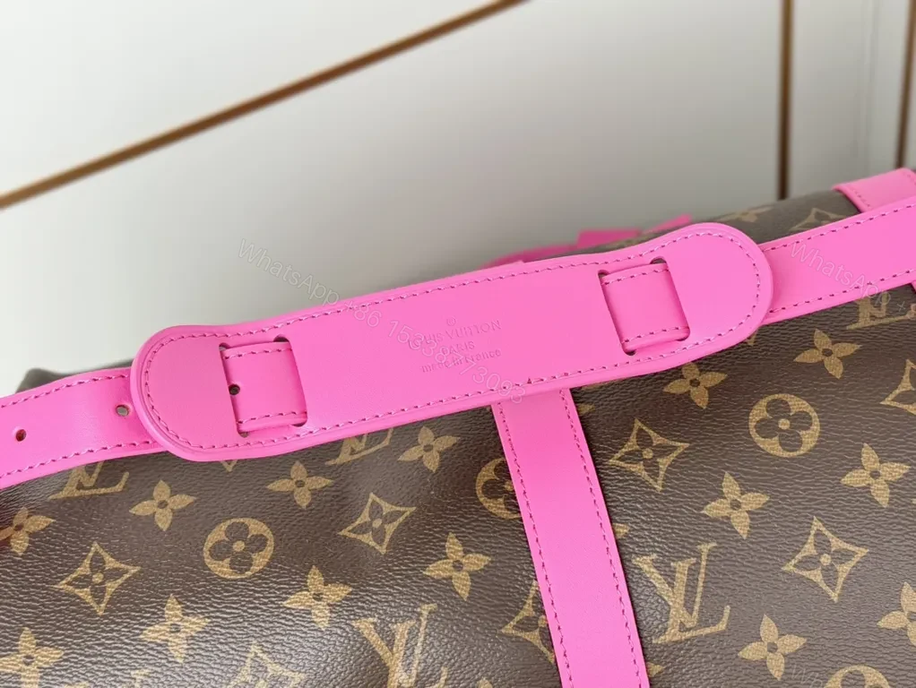 View 5 of Pink LV-Style Monogram Duffel: Luxe Crossbody-Ready Bag