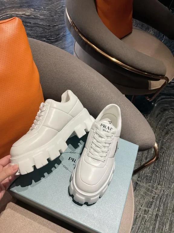 View 8 of Prada Milano-Inspired White Luxe Sneakers, Premium Leather
