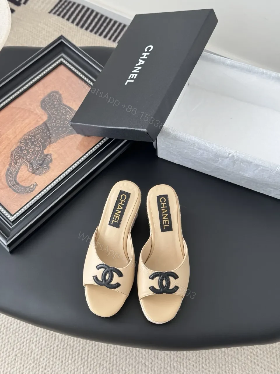 View 6 of Beige Leather Wedge Mules – Subtle Logo Elevation Shoes
