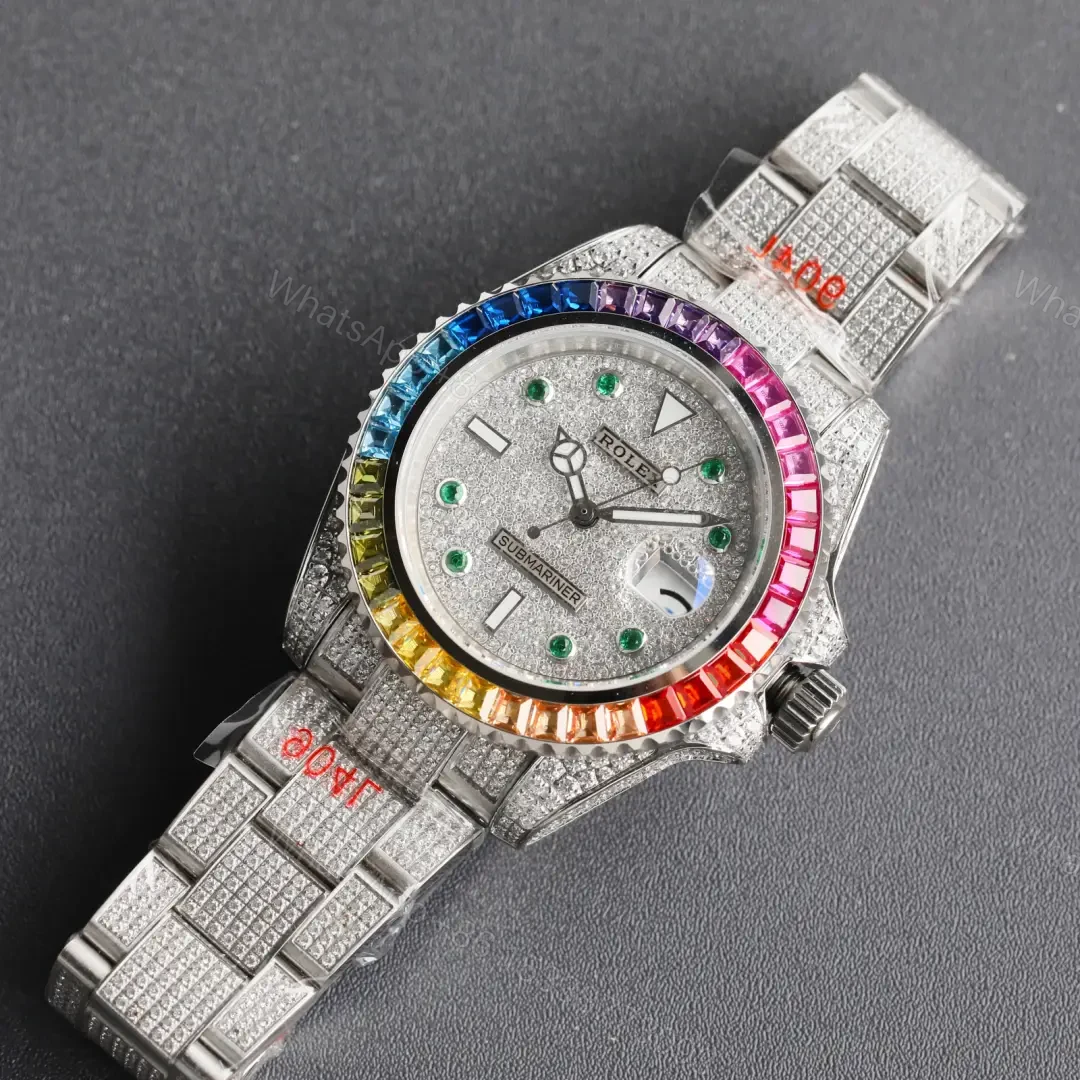 View 2 of Fake Rolex GMT-Master II Rainbow Iced Out Diamond 126759-0001