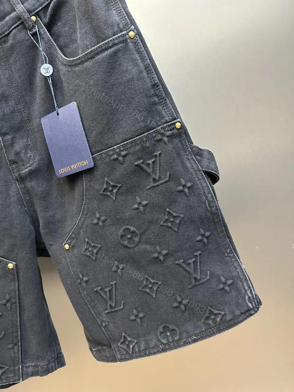 View 9 of Black Denim Louis Vuitton Embossed Bermuda Short
