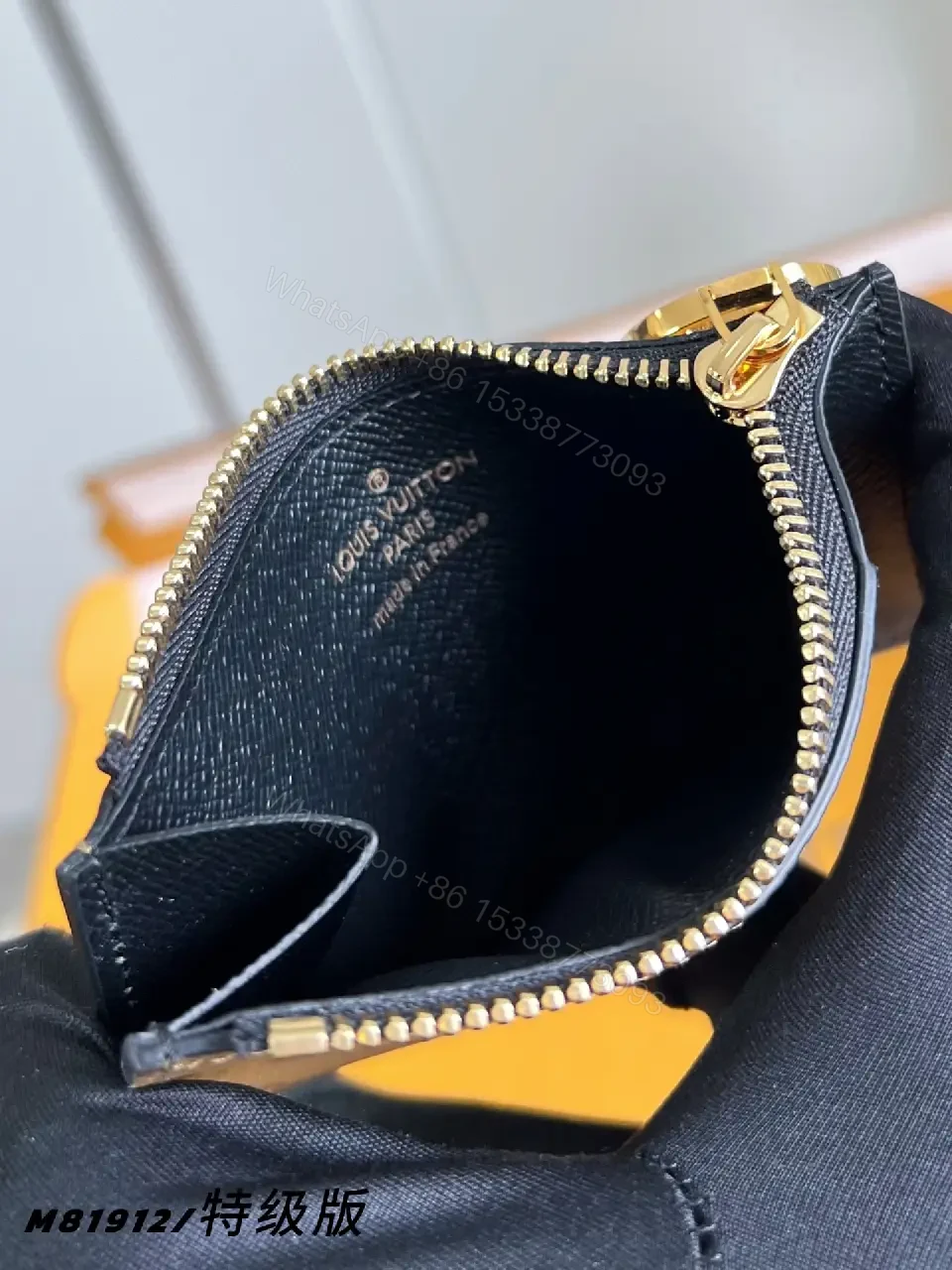 View 4 of Brown & Black LV Monogram Cardholder Wallet with Gold Charm