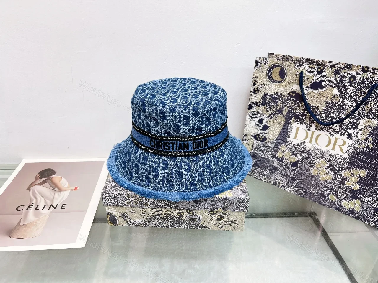 View 6 of Blue Denim Bucket Hat: Patterned Denim, Luxe Streetwear Style