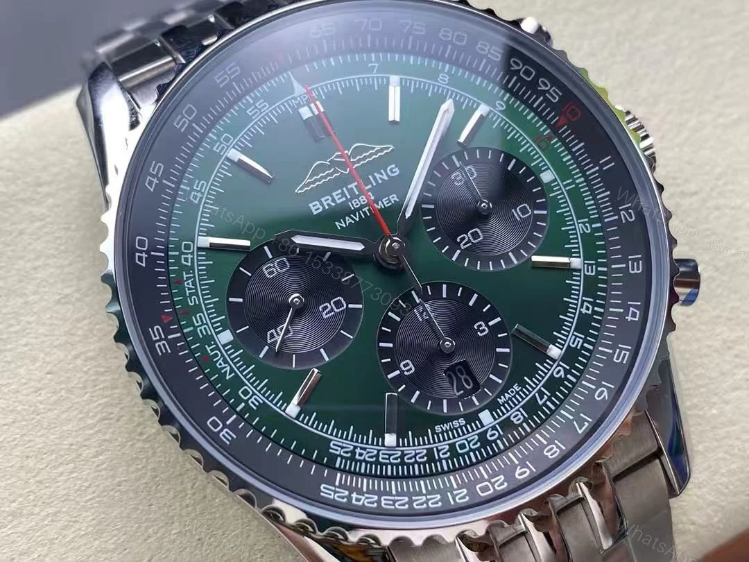 View 3 of Replica Breitling Navitimer Men Automatic Green Stainless Steel Watch AB0137241L1A1
