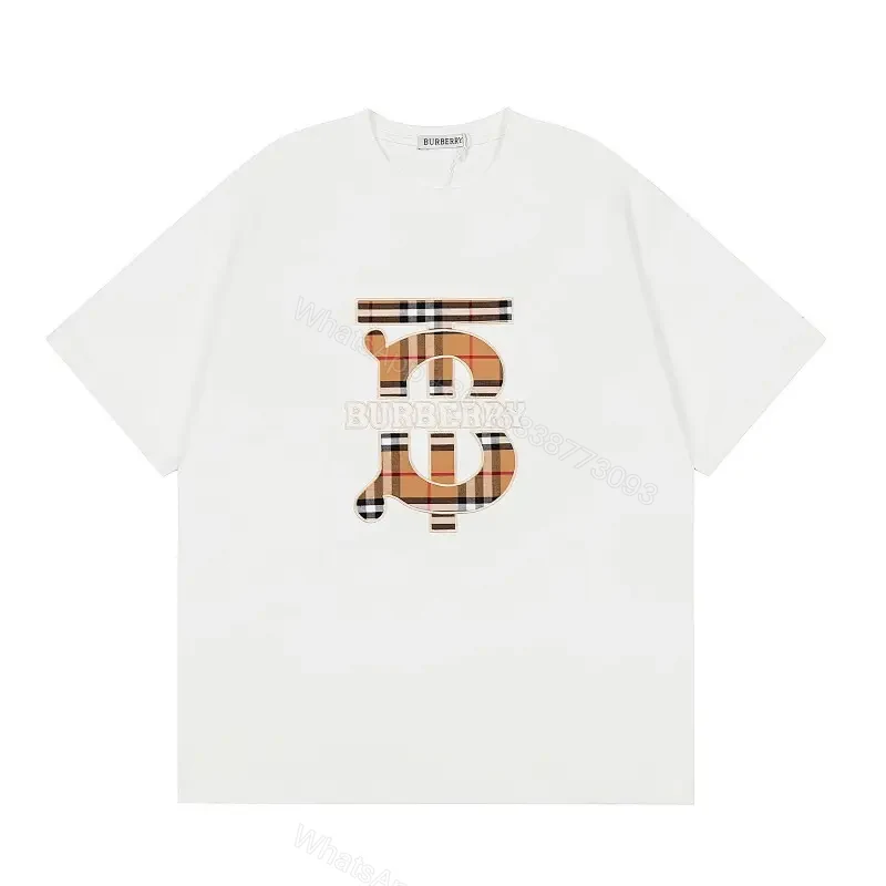 White Plaid Logo Graphic Tee, Premium Cotton, Casual Luxe — view 1