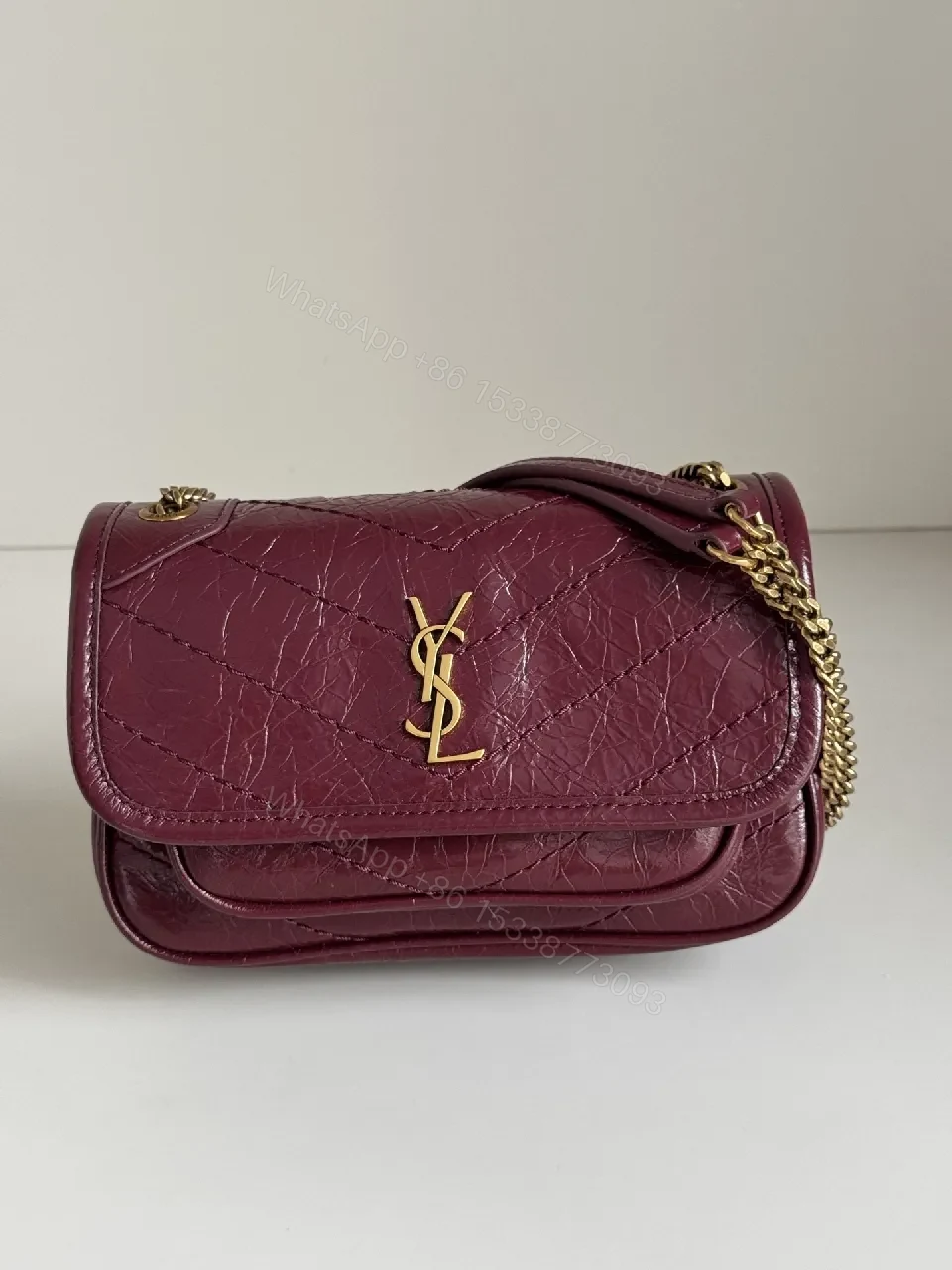 Rich Purple Textured Leather Camera Bag with Gold Hardware — view 1
