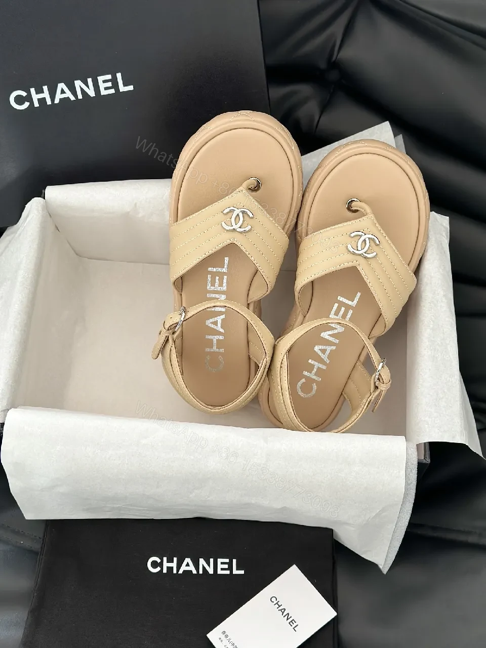 View 9 of Quilted Leather Sandal with Cushioned Footbed and Nude-Tan Strap