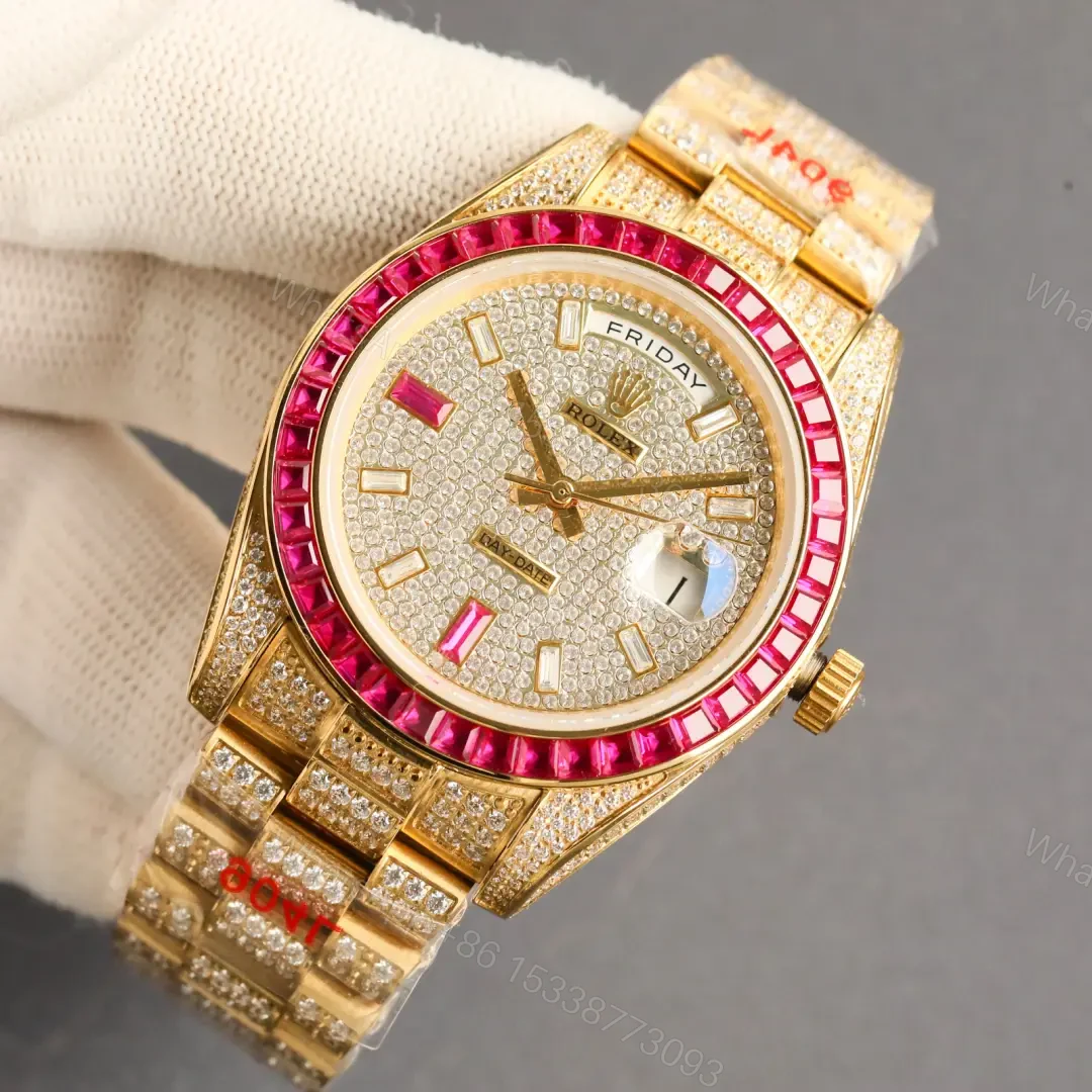 View 3 of Stunning rolex day date replica 41MM Yellow Gold Ruby Diamond Edition RG-DD-41MM-YG-RUBY-DIAMOND