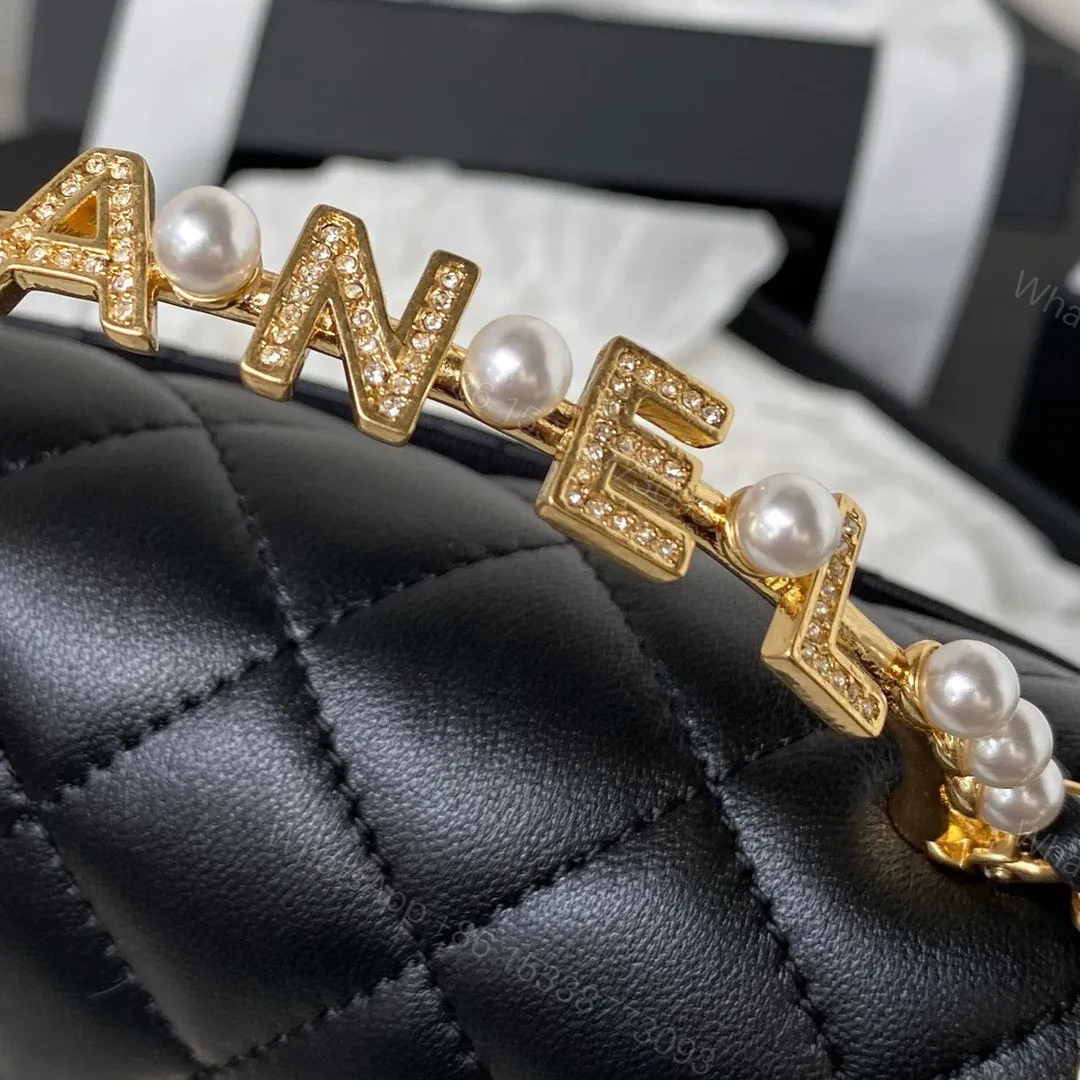View 4 of Chanel Woc Pearl Handle Plated Handbags Black Leather With Lock Gold 11.5×14.5×5.5cm