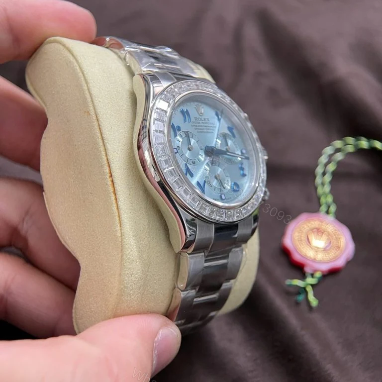 View 5 of Rolex Daytona 18K Solid White Gold 40mm Baguette Diamonds Super Clone