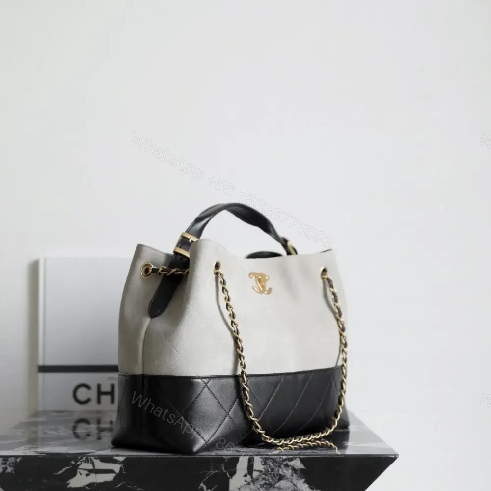 View 3 of 高仿Chanel*25A系列AS5634麂皮拼小羊皮單肩包小號灰色免檢版