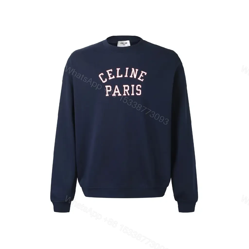 View 6 of Navy Cotton-Blend Crewneck Sweatshirt: Subtle Logo Couture