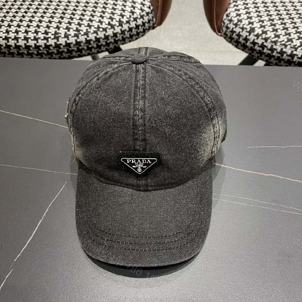 View 4 of Black Denim Cap with Subtle Triangle Emblem