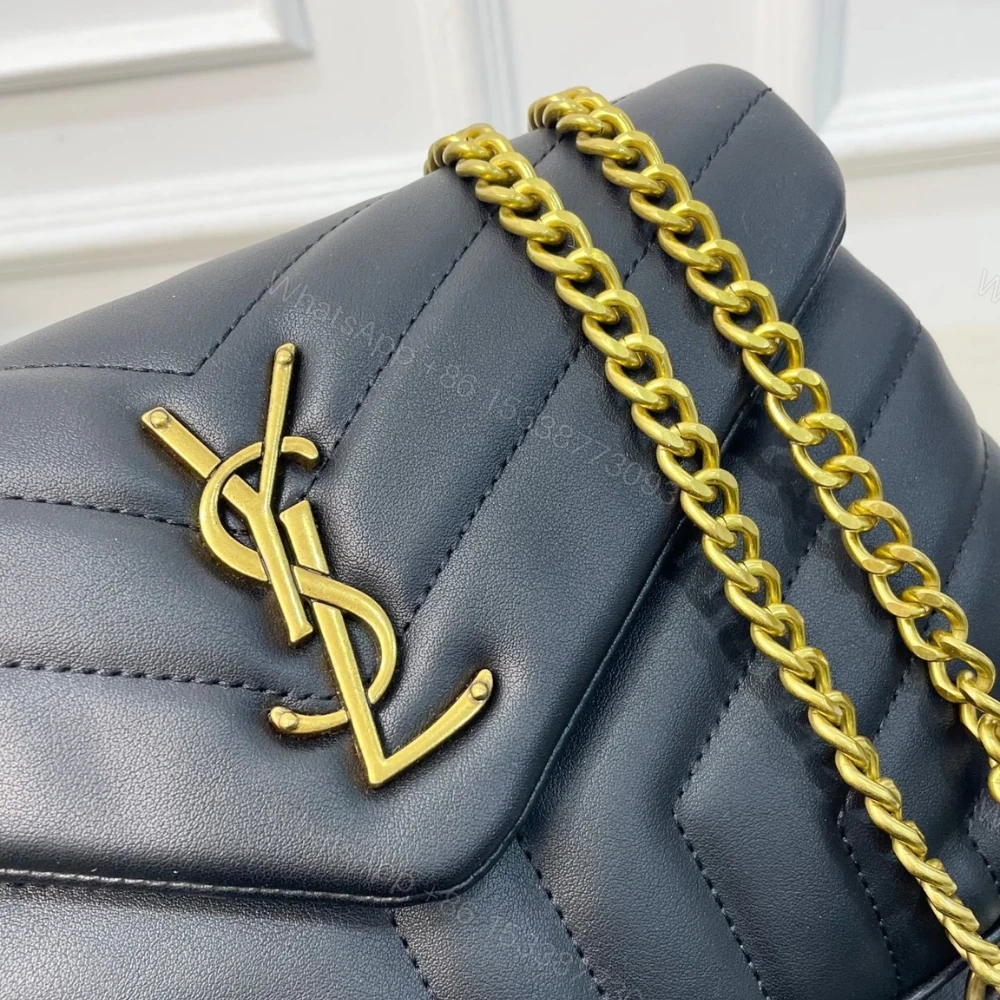 View 4 of Saint Laurent Loulou Medium Chain Bag In Matelassé Y Black Gold 26Cm