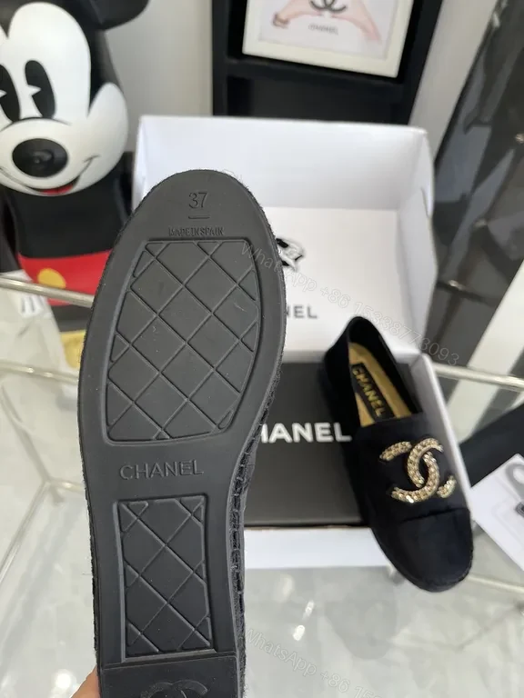View 2 of Chanel-Inspired Black Velvet Espadrilles with Chain Detail