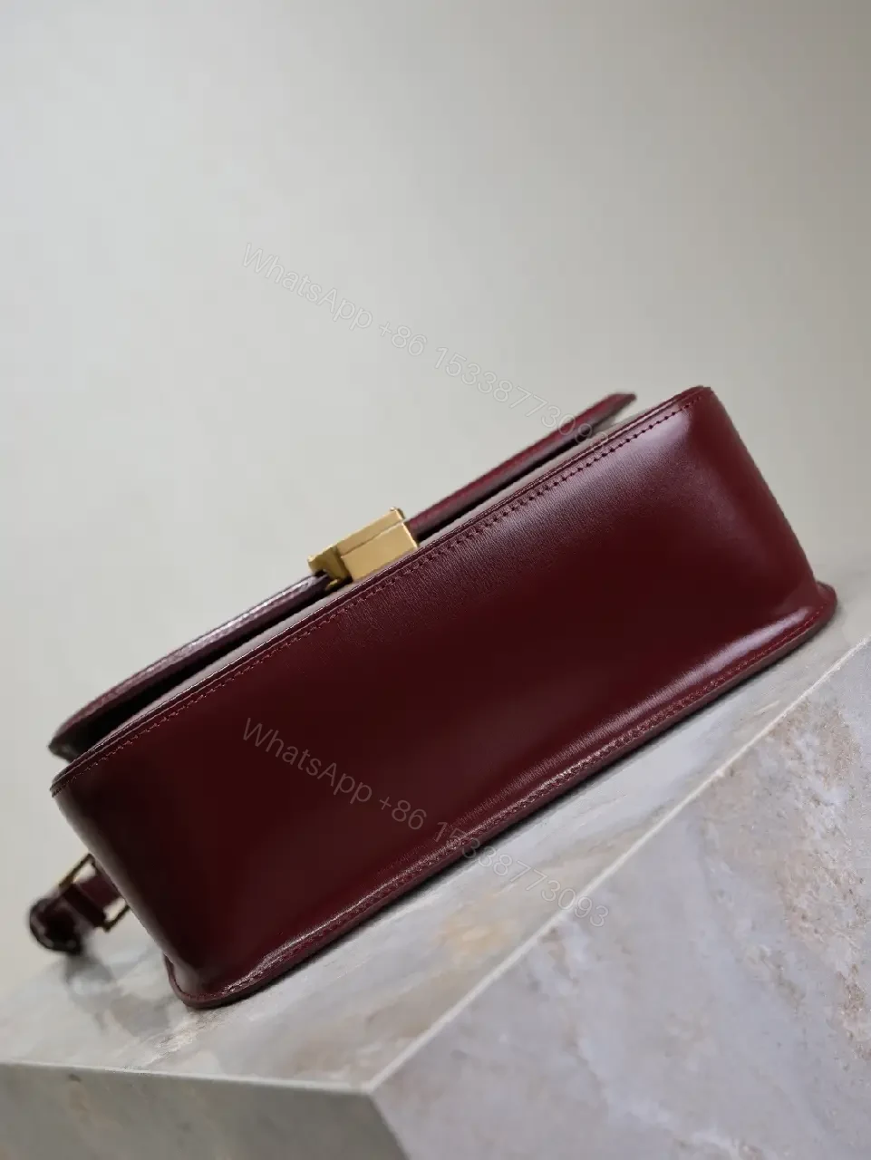 View 6 of Burgundy Leather Crossbody • Minimalist Gold Hardware Bag