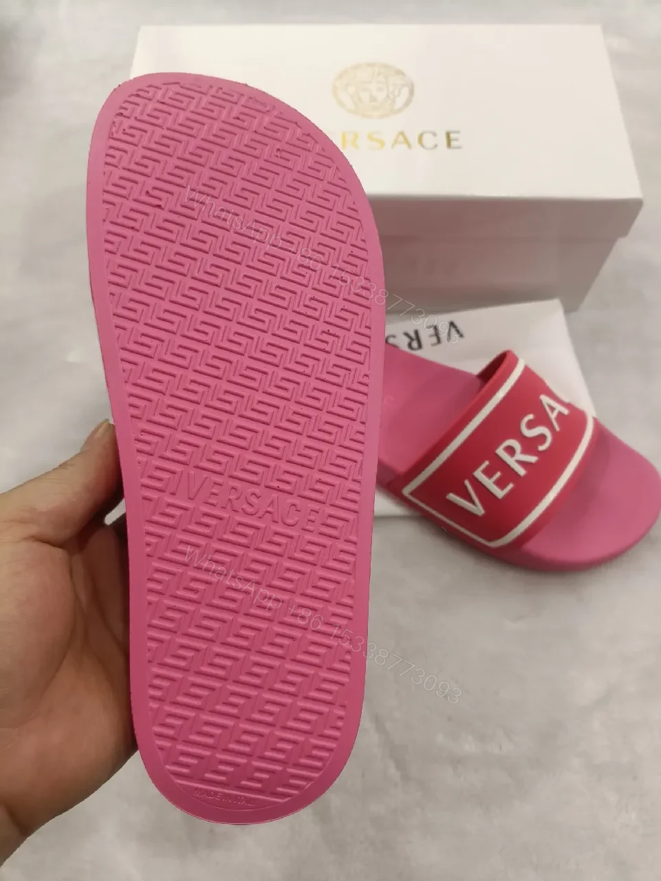 View 2 of Pink Synthetic Slide, Cushioned Strap, Flat Footer