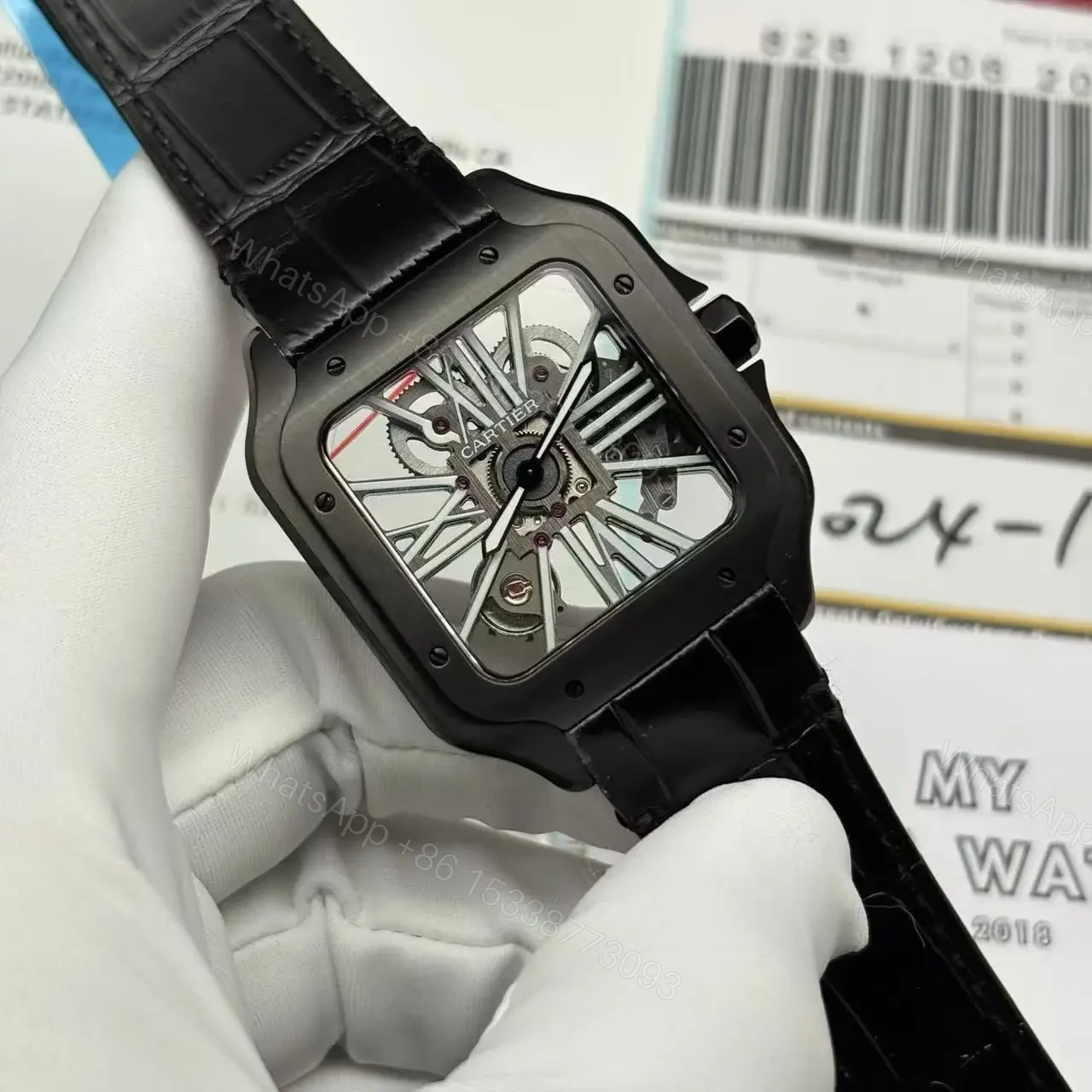 View 2 of Replica Cartier Santos WHSA0009 Skeleton Watch