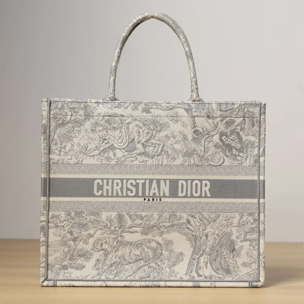 高仿Dior*BookTote系列茹伊刺繡灰色L免檢版 — view 1