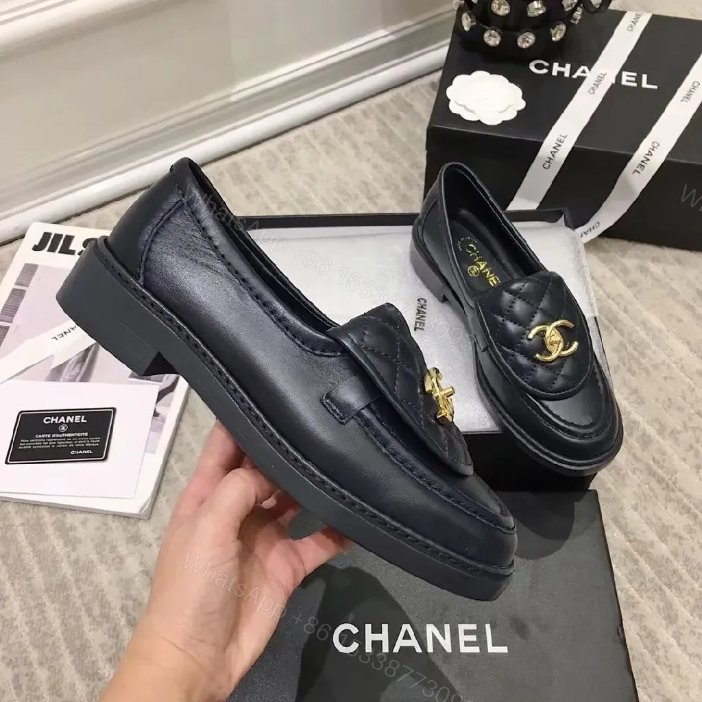 View 9 of Quilted Leather Loafers + Gold Logo - Dressy-Casual Comfort