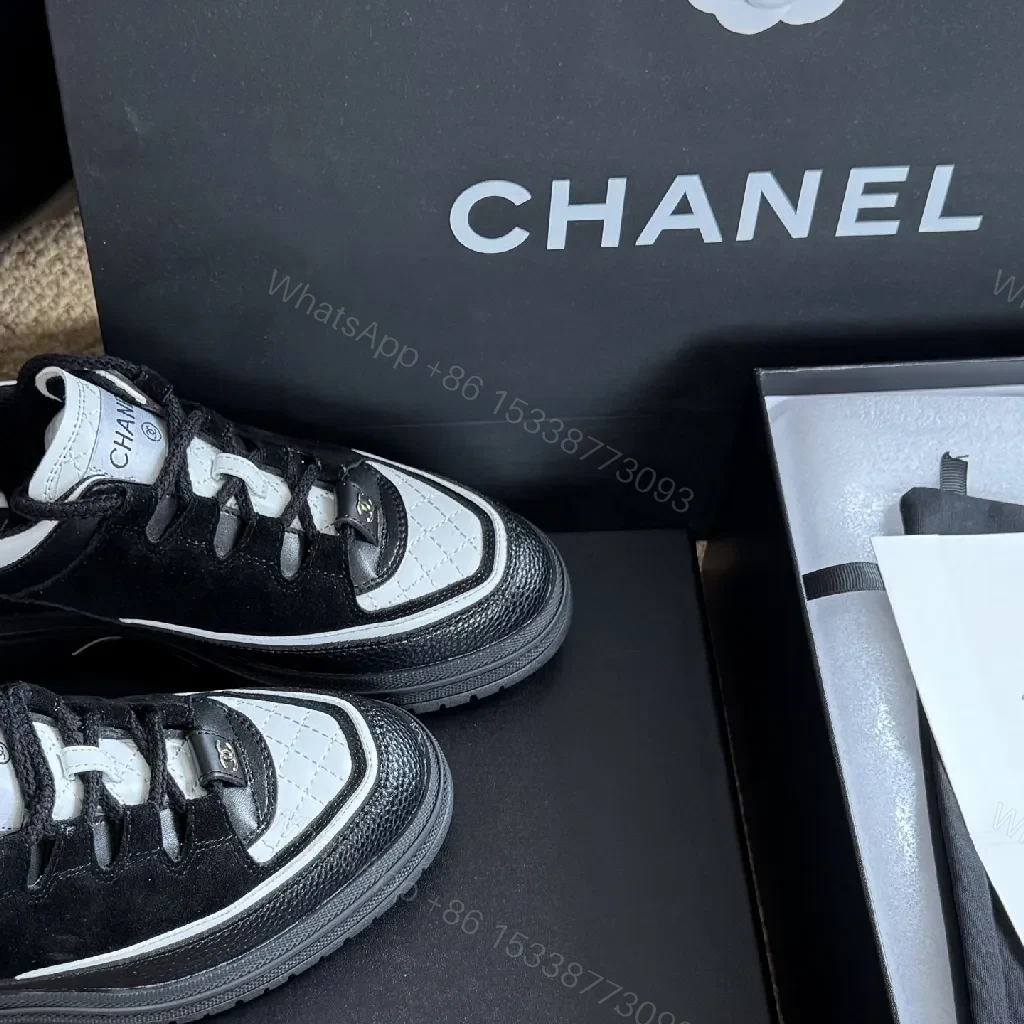 View 5 of Black & White Leather Knit Low-Top Sneakers: Couture-Contrast Comfort
