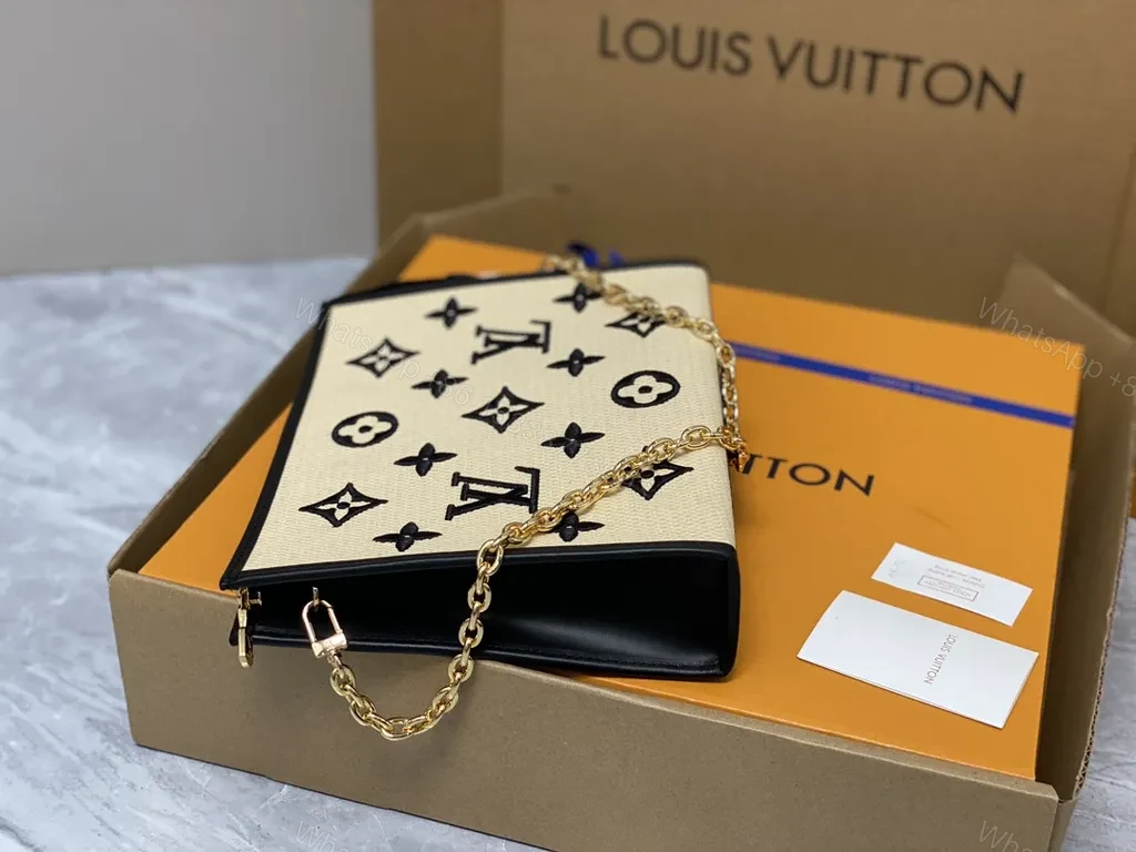 View 7 of Monogram LV Clutch: Black Trim, Gold Hardware, Day-to-Night