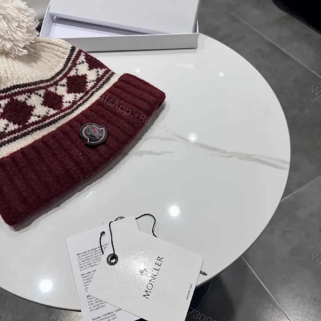 View 8 of Warm Wool Blend Beanie with Nordic Band and Pom Pom