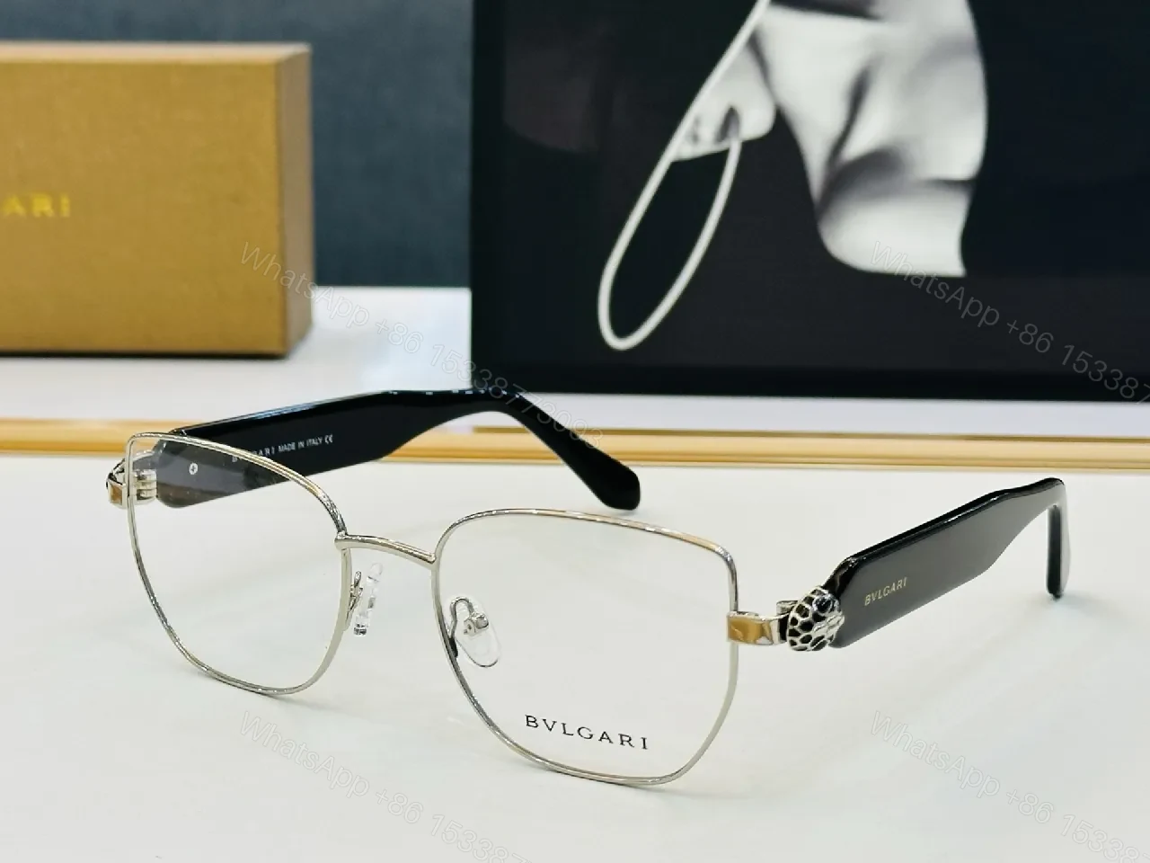 View 3 of Gold-Frame Round Glasses with Black Temple Accents, Luxe Style