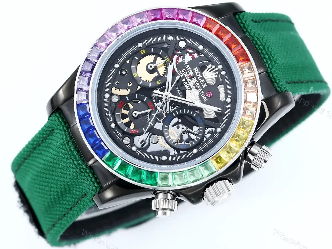 View 4 of Rolex Daytona Rainbow Skeleton Green Strap replica 40MM Fabric Strap Edition RLX-DAYTONA-RAINBOW-SKELETON-40MM-GREEN-FABRIC