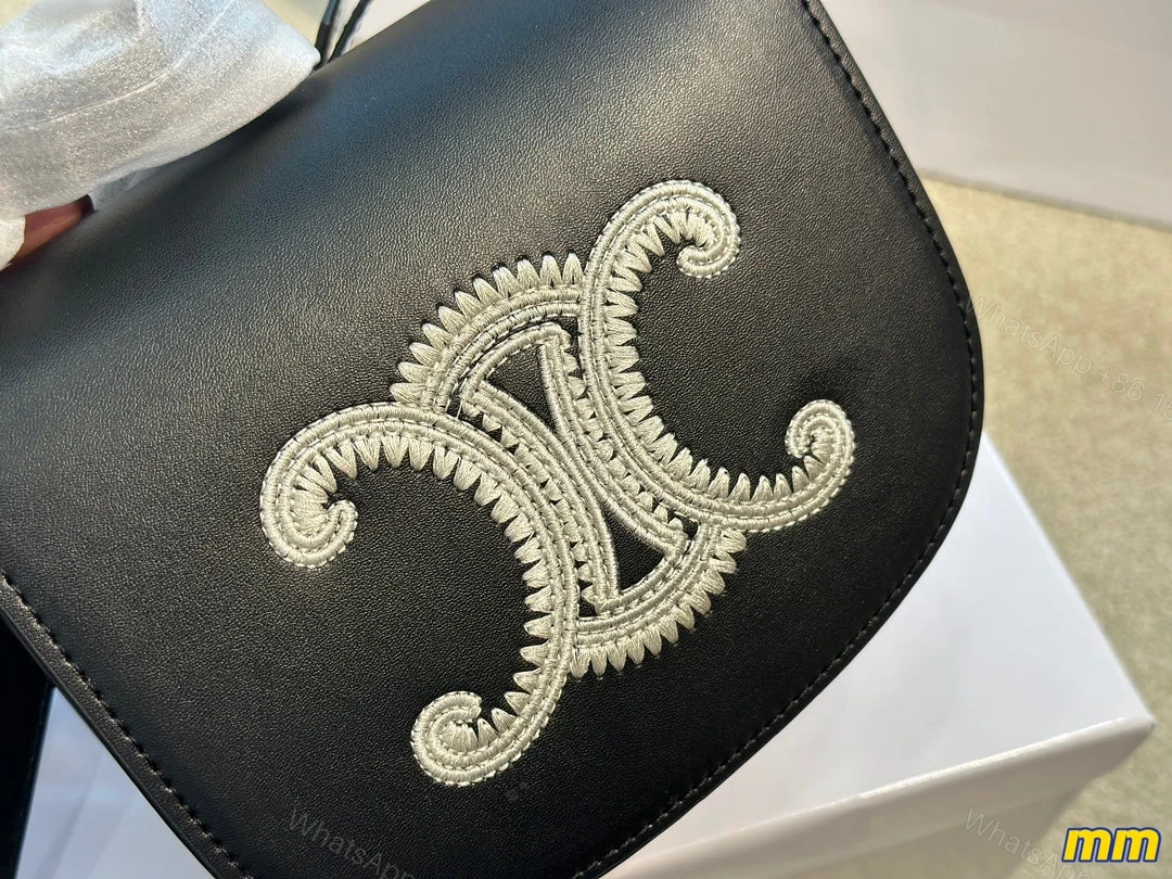 View 2 of CELINE FOLCO CUIR TRIOMPHE IN SMOOTH CALFSKIN WITH TRIOMPHE EMBROIDERY BLACK 19CM
