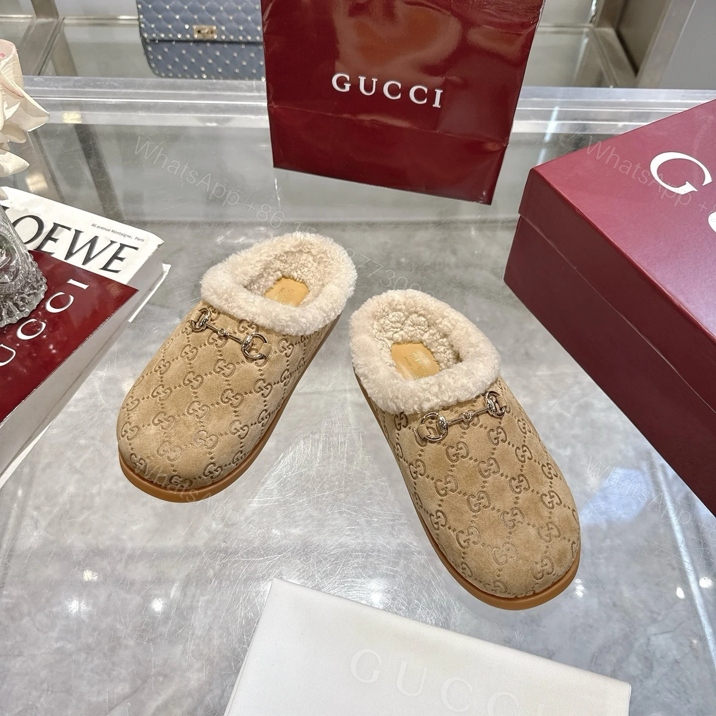 View 3 of Gucci Women Mule With Horsebit Beige Gg