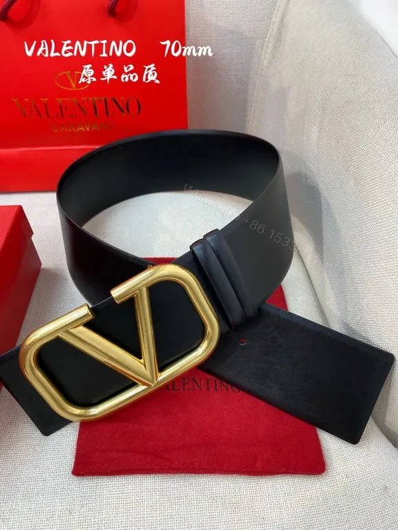 View 6 of Valentino Garavani Black Leather Belt with V Buckle