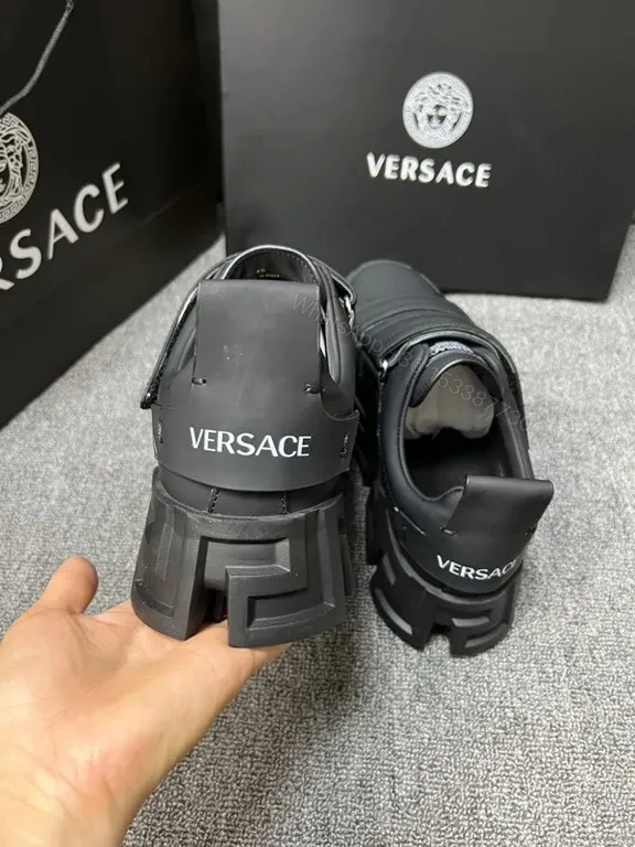 View 2 of Versace Black Calf Leather High-Tops with Dual Velcro Straps