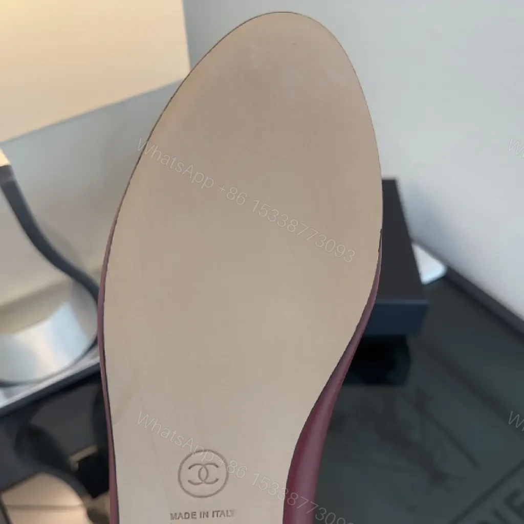 View 10 of Pink Cap Toe Bow Flats - Leather Style with Logo Embroidery, Chanel-inspired