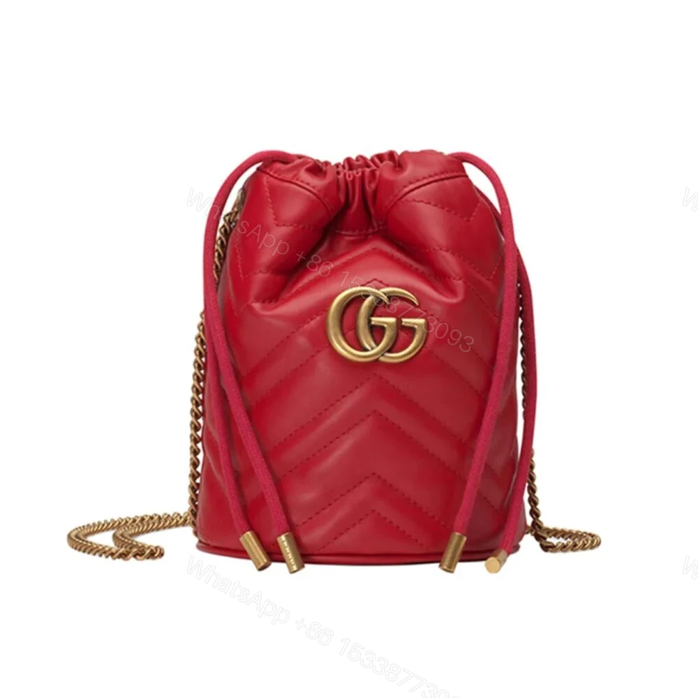 Gucci GG Marmont Matelassé Chevron Mini Bucket Bag Red 13Cm 575163 DTDHT 6832 — view 1