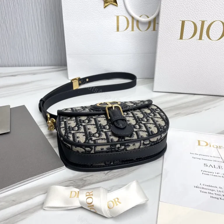 View 2 of Gold Monogram Compact Saddle Bag - Dior-Style, Leather Trim, Crossbody Ready