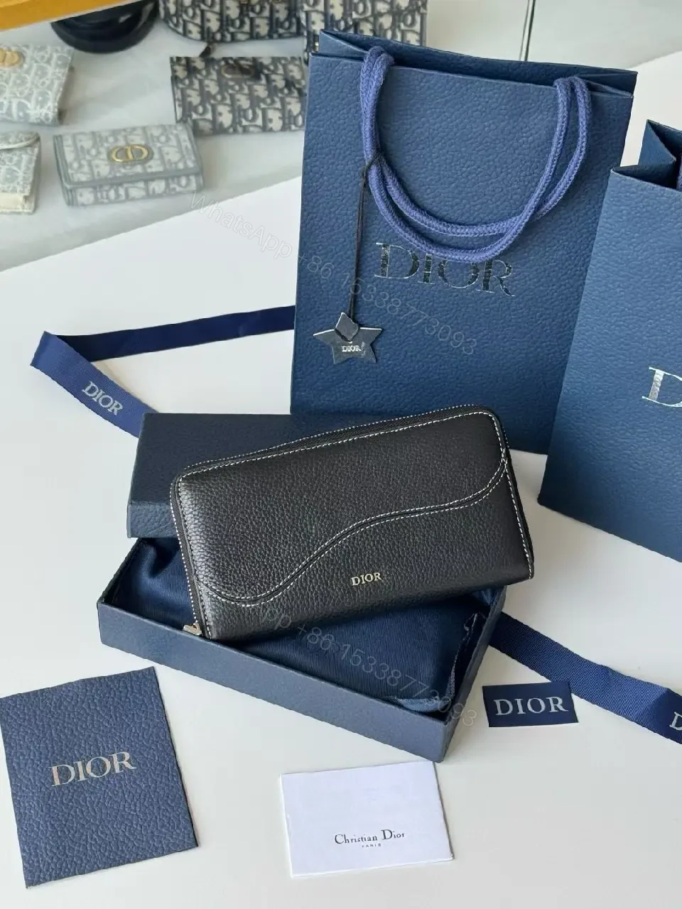 View 6 of Elegant Textured Calfskin Wallet — Wave Stitch, Dior-inspired Luxury